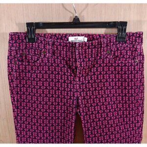 Vineyard Vines Size 4 Womens Corduroy‎ PantsPink Anchor Novelty Print Slim Leg